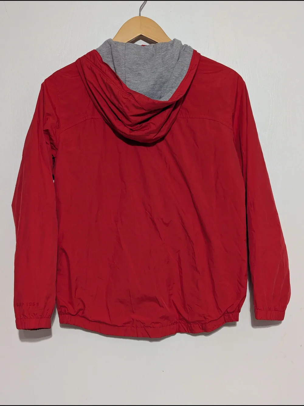 GAP Kids Bright Red Hooded Windbreaker with Gray Lining